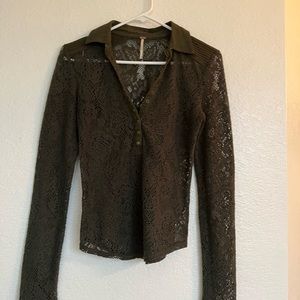 Free people dark green laced top size S